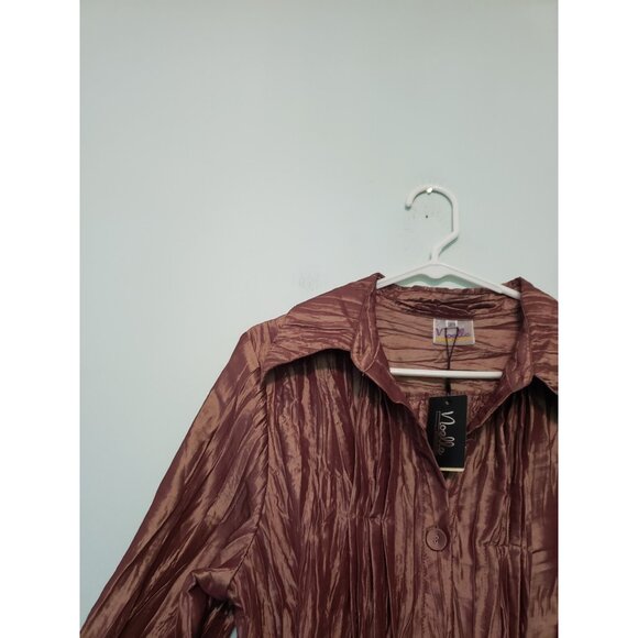 Noelle Women 12 14 Jacket Gold y2k Manhattan Port Shirt Button Crinkle Satin NWT - Picture 4 of 7